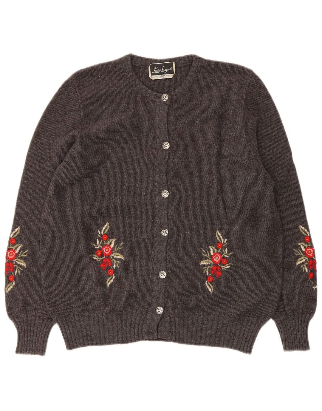 Maglione cardigan da donna Luisa Spagnoli UK 14 Lana floreale grigio medio