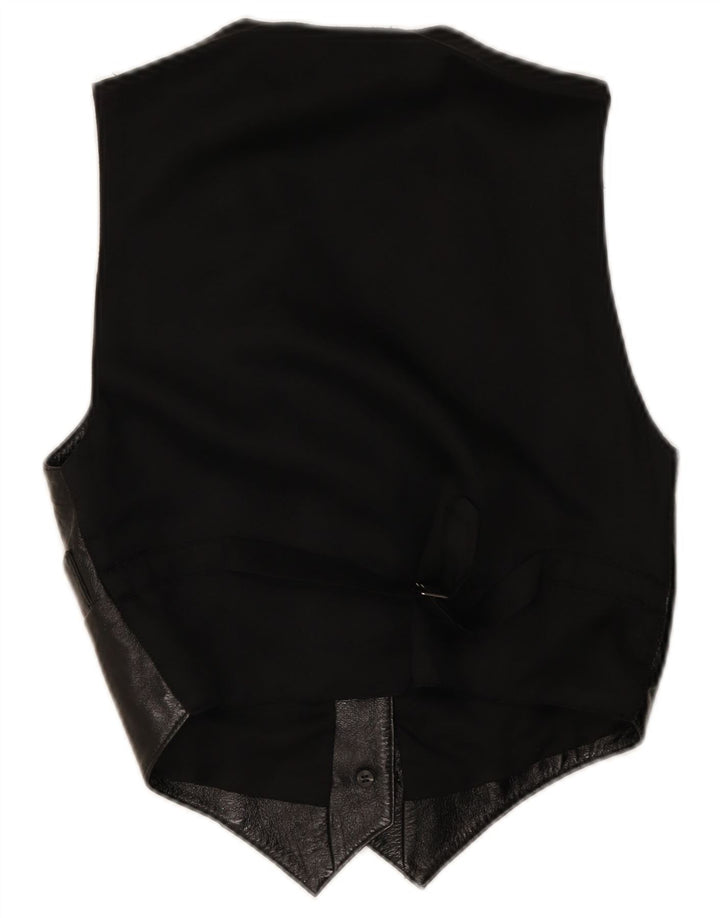 Gilet in pelle da donna vintage UK 12 in pelle nera media