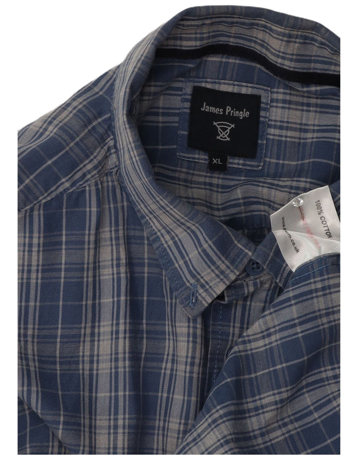 Camicia da uomo in flanella James Pringle XL in cotone a quadri blu