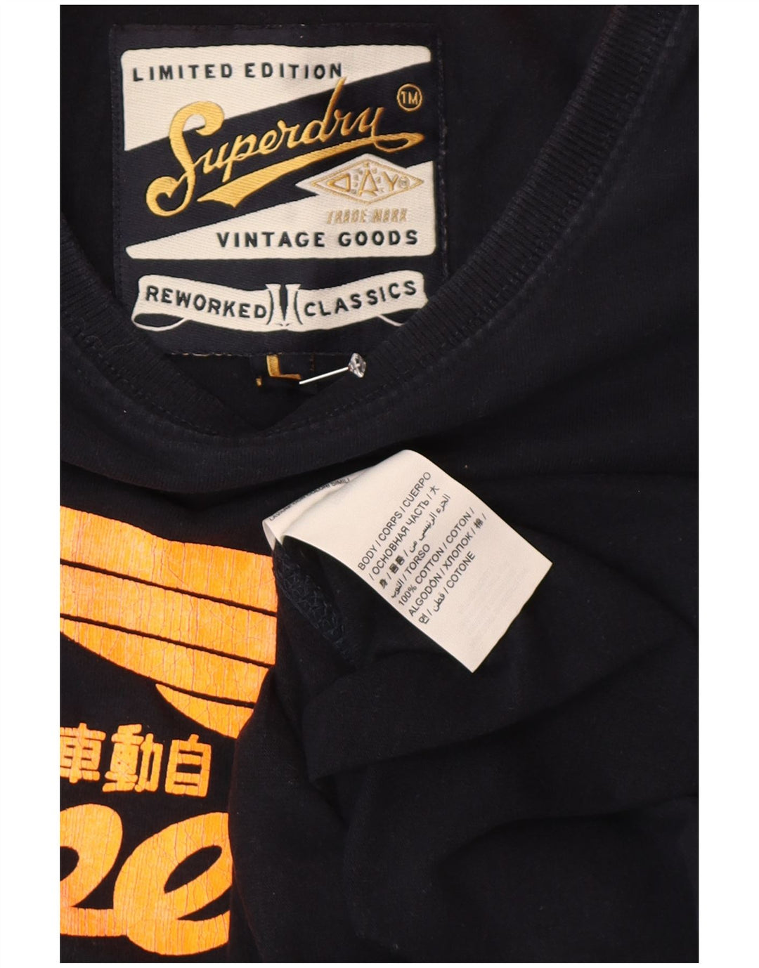 T-shirt grafica classica da uomo Superdry Top grande in cotone blu navy