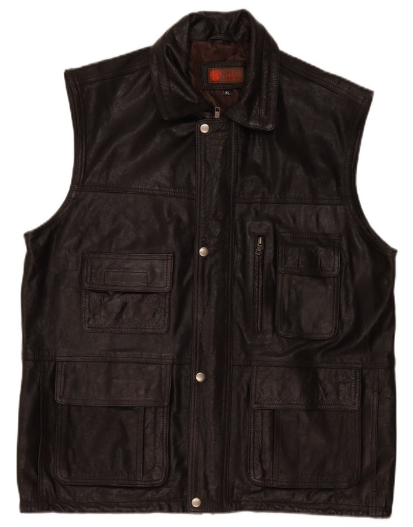 Gilet in pelle da uomo Helium UK 42 XL in pelle marrone