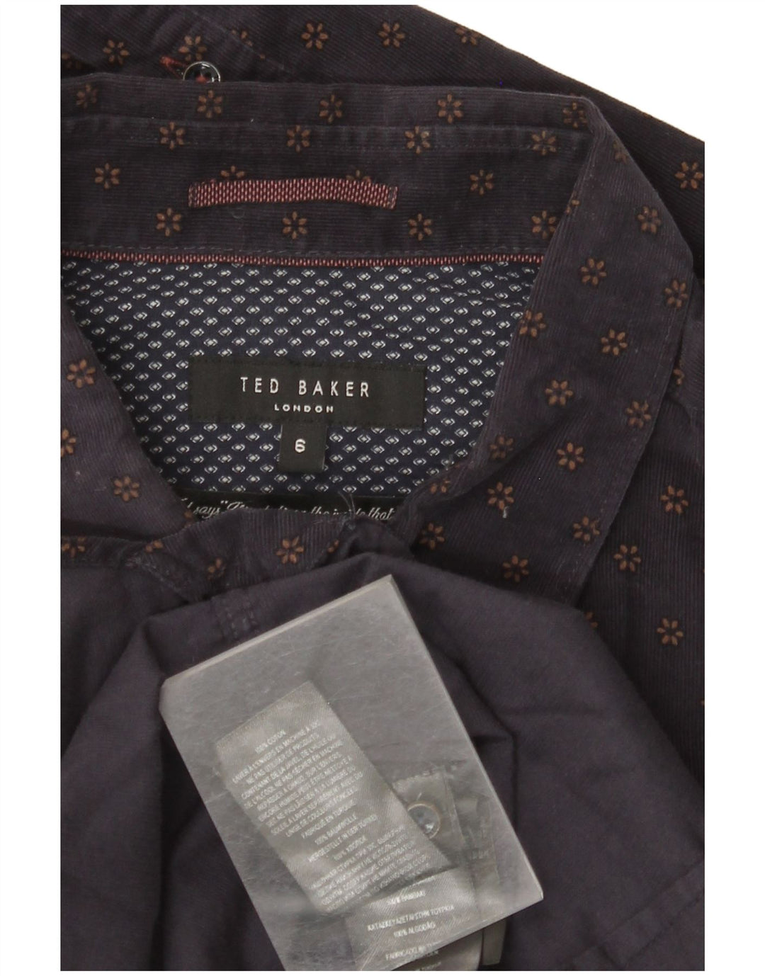 TED BAKER Camicia da uomo in velluto a coste taglia 6 2XL Cotone floreale blu navy