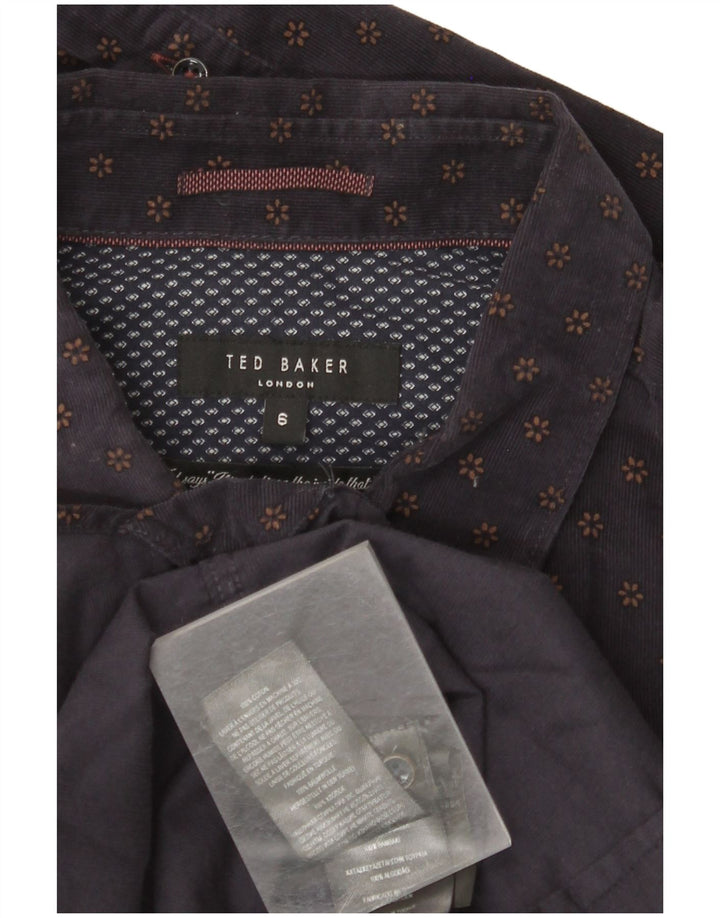 TED BAKER Camicia da uomo in velluto a coste taglia 6 2XL Cotone floreale blu navy