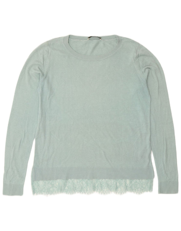 Maglione maglione con scollo a barca da donna Oasis UK 14 cotone turchese medio