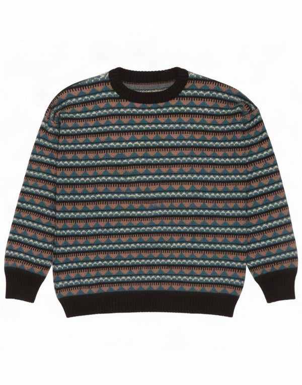 Maglione vintage da donna con scollo a barca UK 16 a righe grandi multicolori