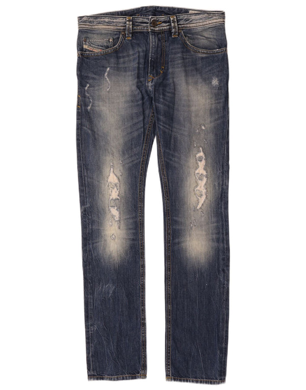 Diesel Uomo Thavar Jeans Skinny Slim Distressed W32 L32 Cotone Blu