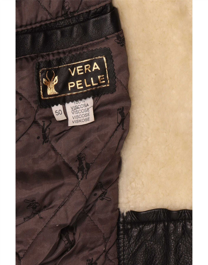 Giacca in pelle vintage da uomo IT 50 color block medio nero