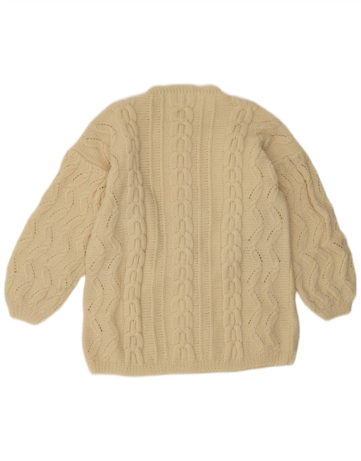 Maglione maglione girocollo da donna vintage UK 16 grande beige