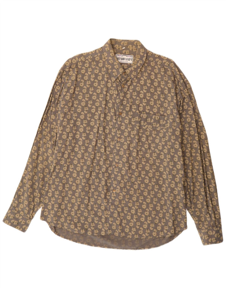 Camicia vintage da uomo XL in viscosa floreale grigia