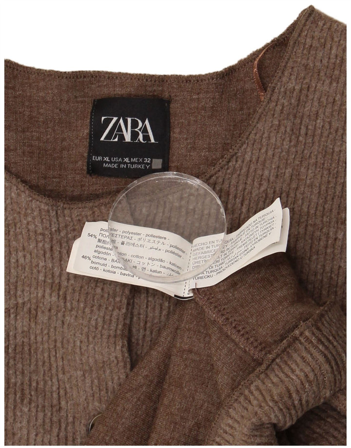 Maglione cardigan corto da donna Zara UK 18 XL poliestere marrone