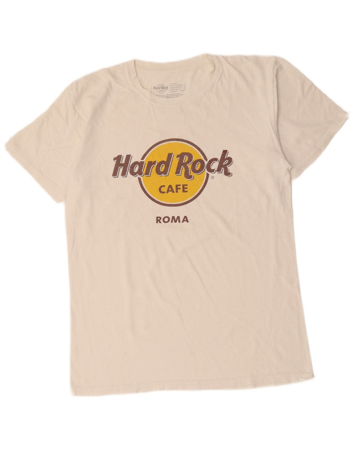 T-shirt grafica da uomo Roma Hard Rock Cafe, cotone bianco sporco medio