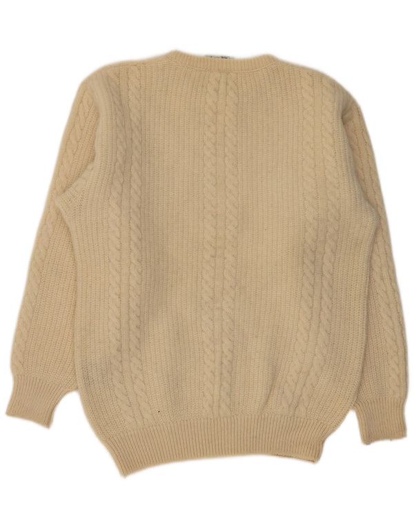 Maglione maglione girocollo da uomo VINTAGE grande lana vergine beige