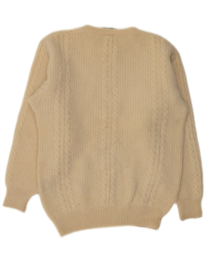 Maglione maglione girocollo da uomo VINTAGE grande lana vergine beige