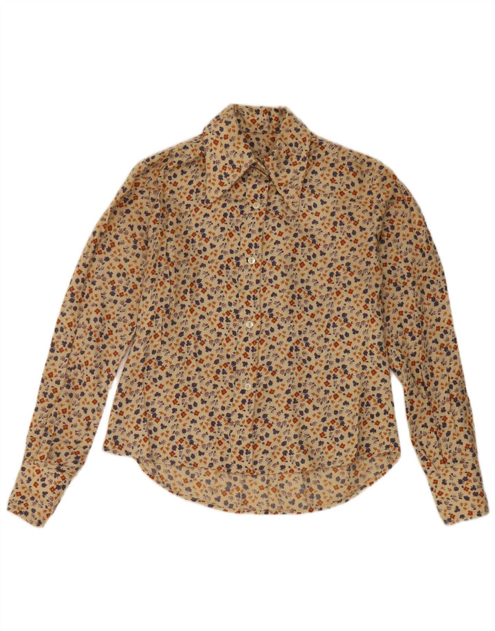 Camicia vintage da donna UK 12 Beige medio floreale