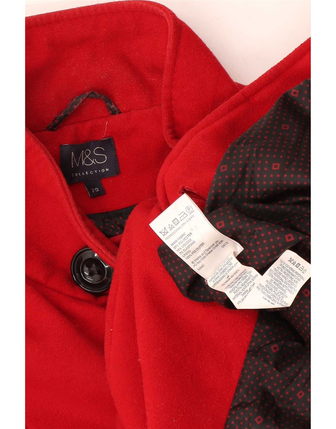 Cappotto doppiopetto militare da donna Marks & Spencer UK 20 2XL Rosso