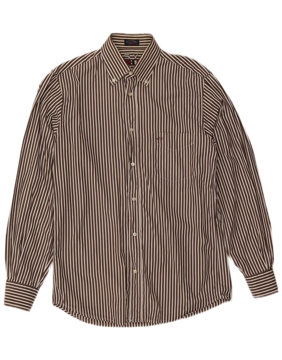 Camicia da uomo Paul & Shark taglia 40 cotone a righe marrone medio