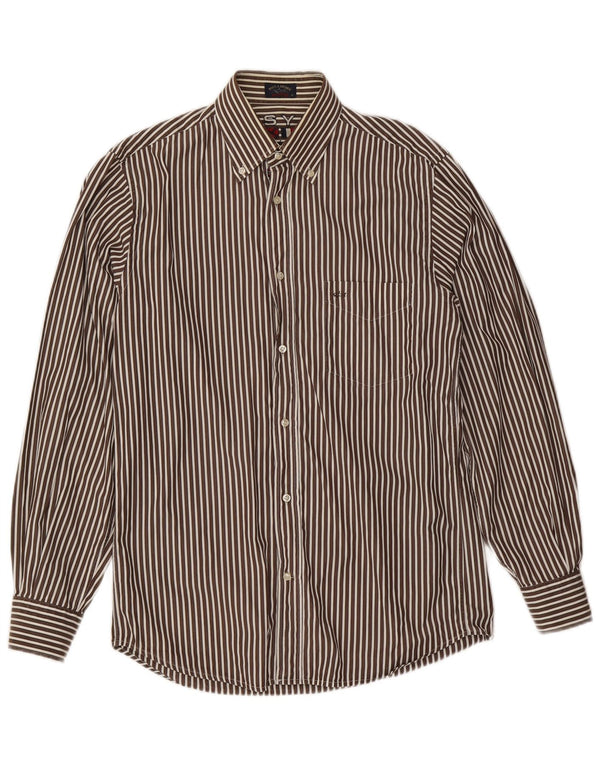 Camicia da uomo Paul & Shark taglia 40 cotone a righe marrone medio