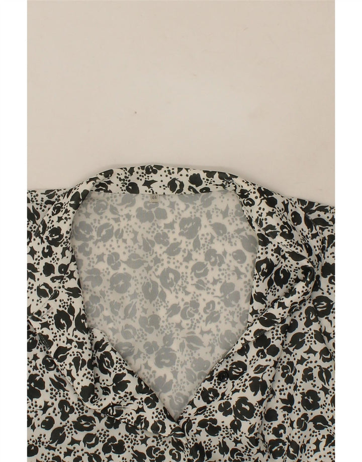 VINTAGE Womens Abstract Pattern 3/4 Sleeve Shirt Blouse IT 44 Medium White Vintage Vintage and Second-Hand Vintage from Messina Hembry 