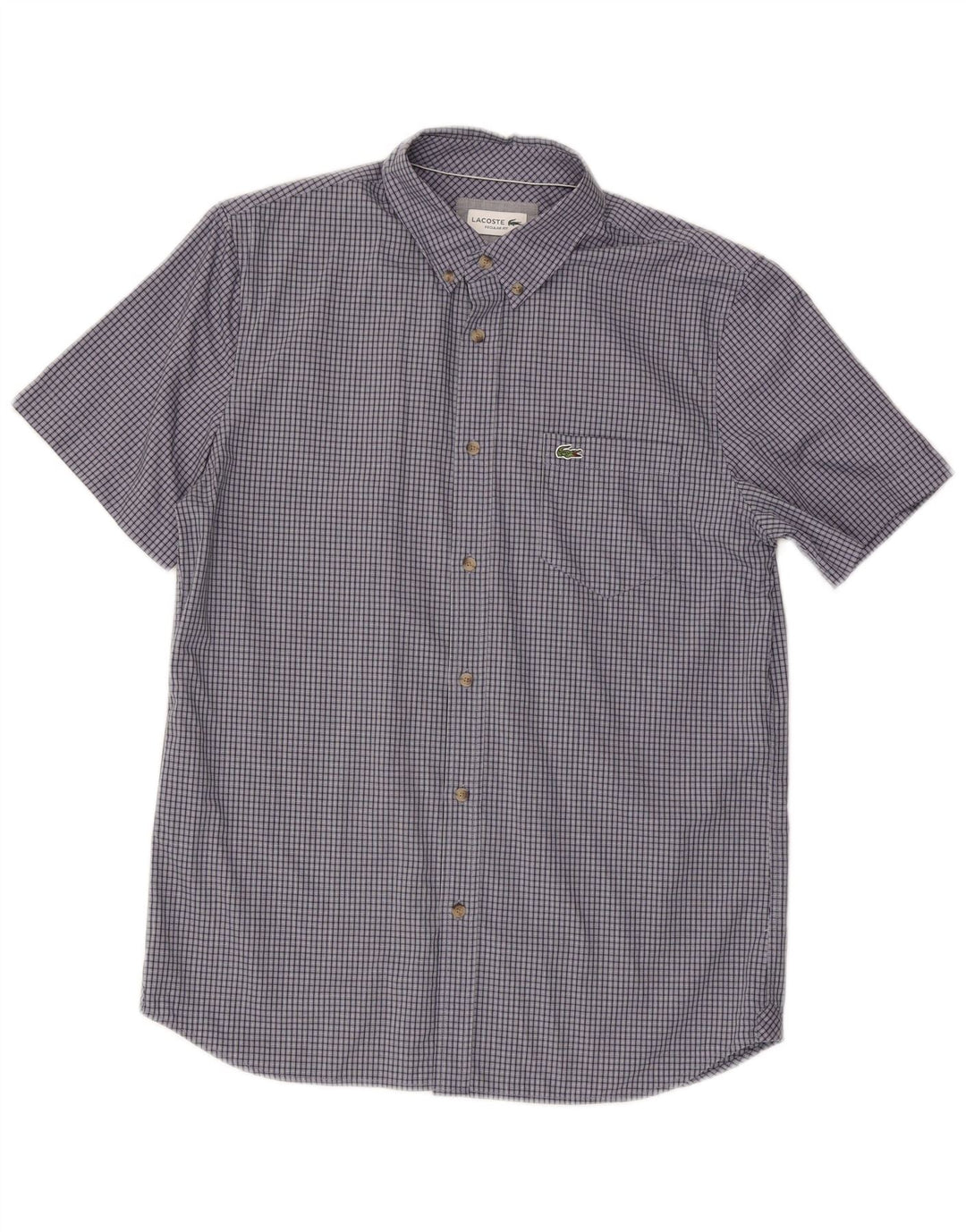 Camicia a maniche corte da uomo Lacoste taglia 40 cotone medio a quadri blu navy