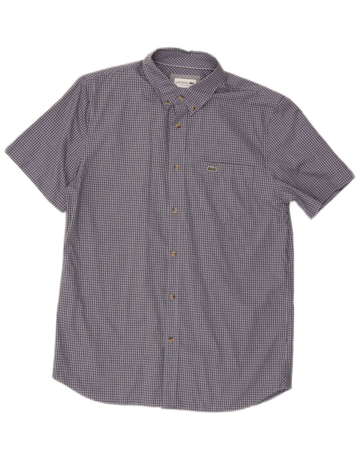 Camicia a maniche corte da uomo Lacoste taglia 40 cotone medio a quadri blu navy