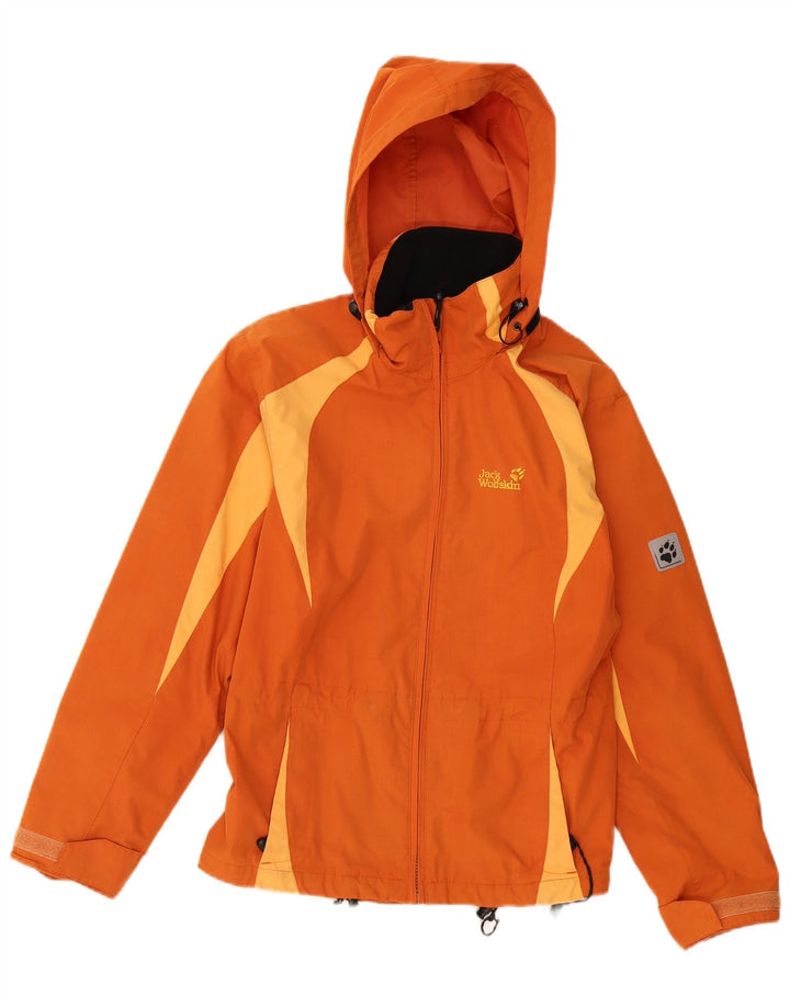Giacca antipioggia con cappuccio da donna Jack Wolfskin UK 14 blocco colore arancione medio