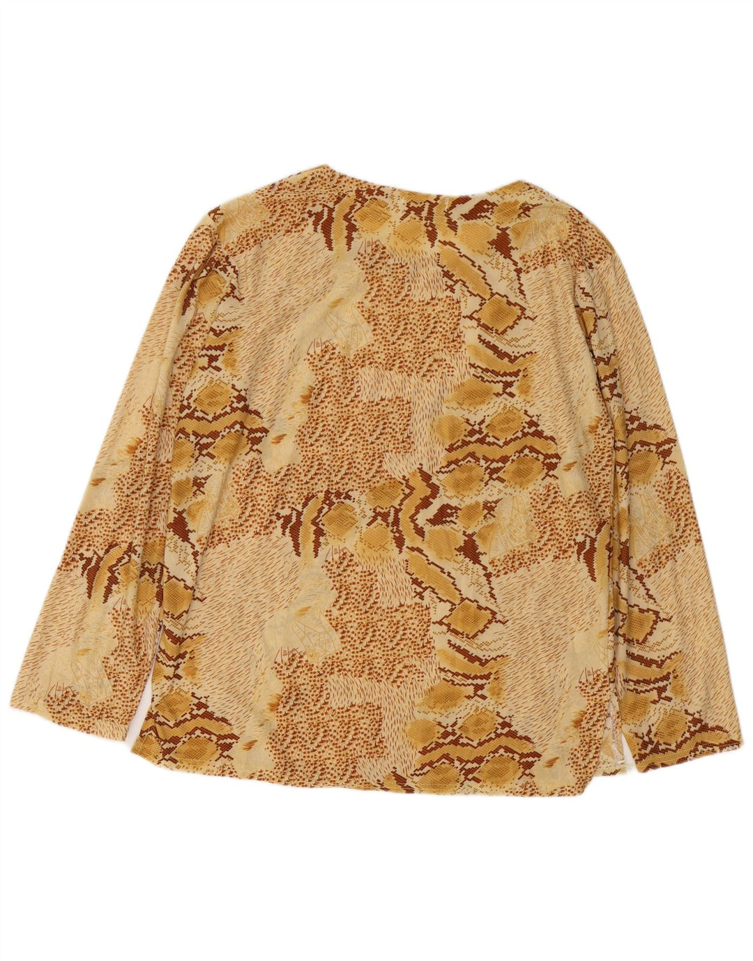 Camicetta a maniche lunghe da donna VINTAGE Top UK 18 XL Cotone beige con stampa animalier