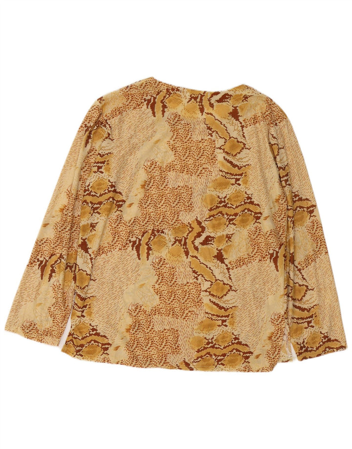 Camicetta a maniche lunghe da donna VINTAGE Top UK 18 XL Cotone beige con stampa animalier