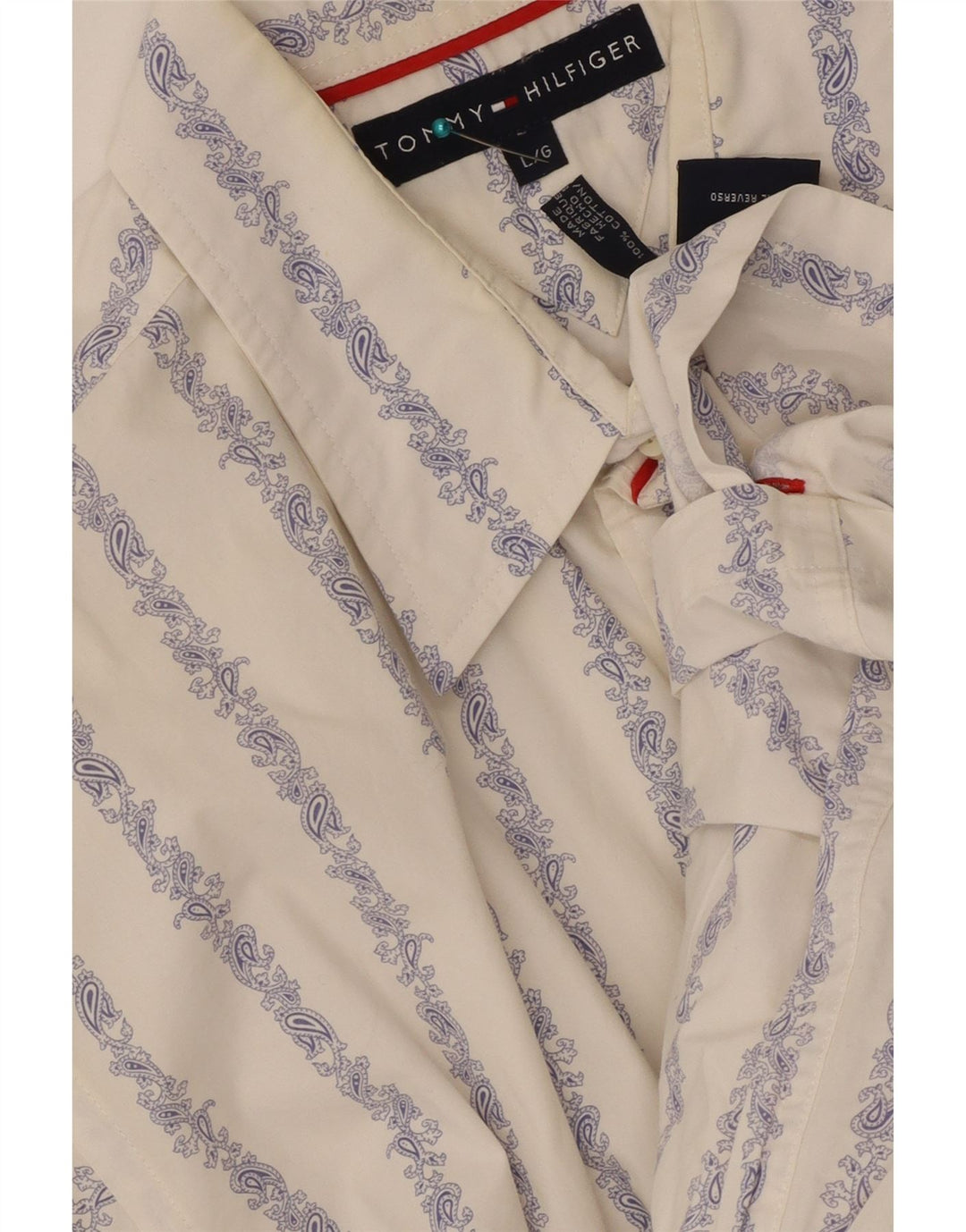 Tommy Hilfiger Uomo Camicia a maniche corte Grande cotone a righe bianche