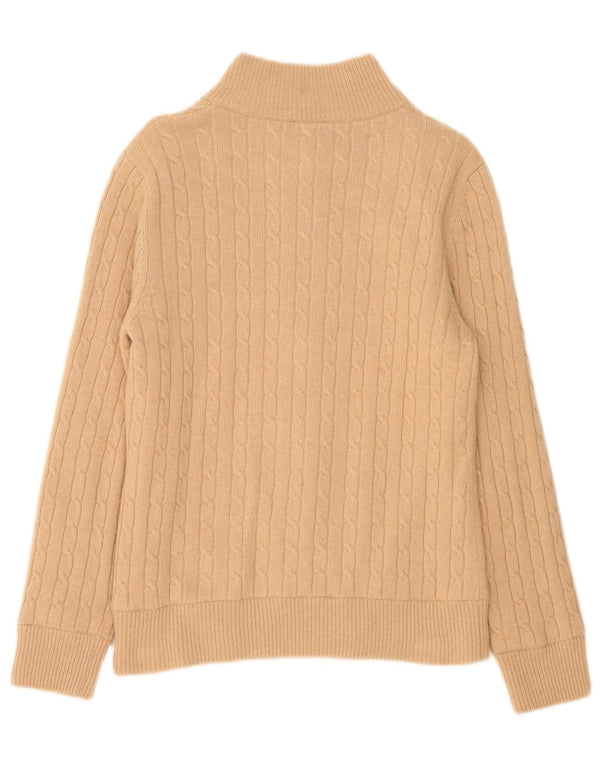 Golfino Maglione cardigan con zip intera da donna UK 12 Lana merino beige medio