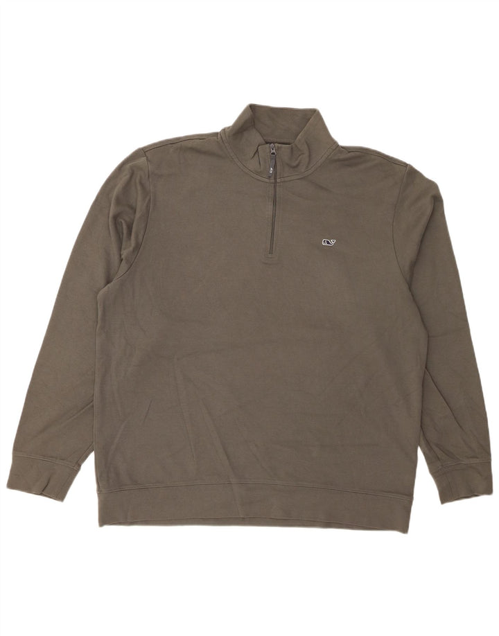 VINEYARD VINES Felpa da uomo con zip e collo maglione grande grigio