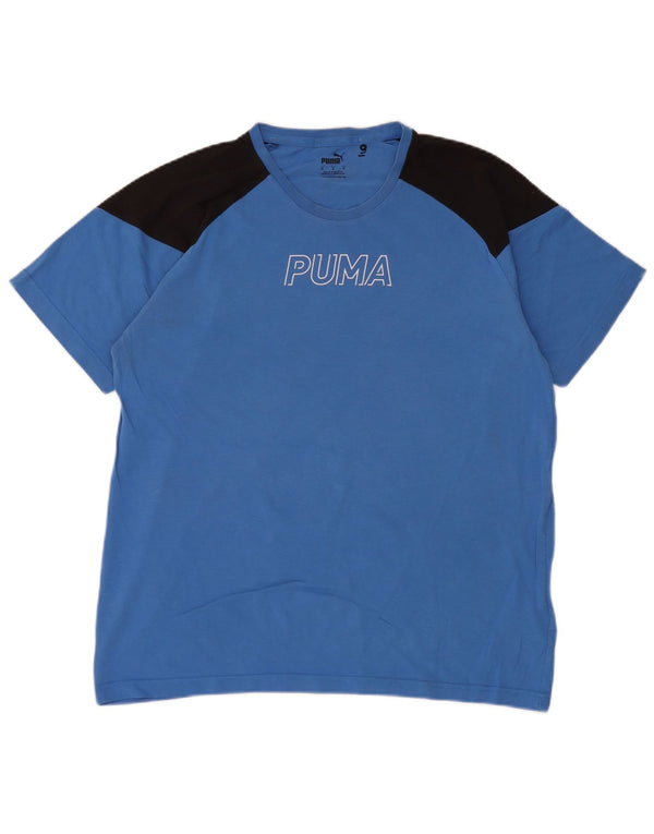 T-shirt grafica da uomo Puma Top in cotone color block blu medio