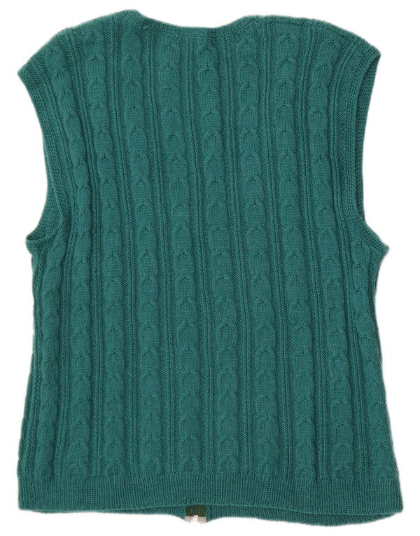 Maglione cardigan senza maniche vintage da donna UK 16 grande verde