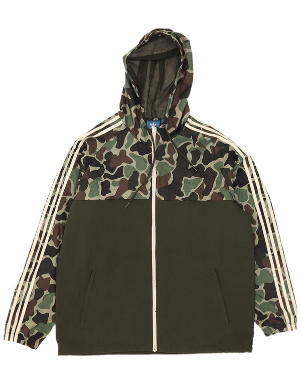 Giacca Adidas Harrington da uomo con cappuccio UK 42 XL Poliestere mimetico kaki