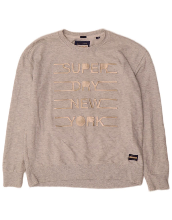Felpa grafica da donna Superdry Maglione UK 14 Cotone chiazzato grigio medio