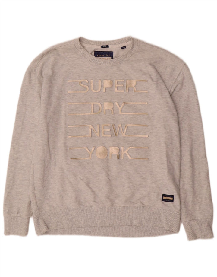 Felpa grafica da donna Superdry Maglione UK 14 Cotone chiazzato grigio medio