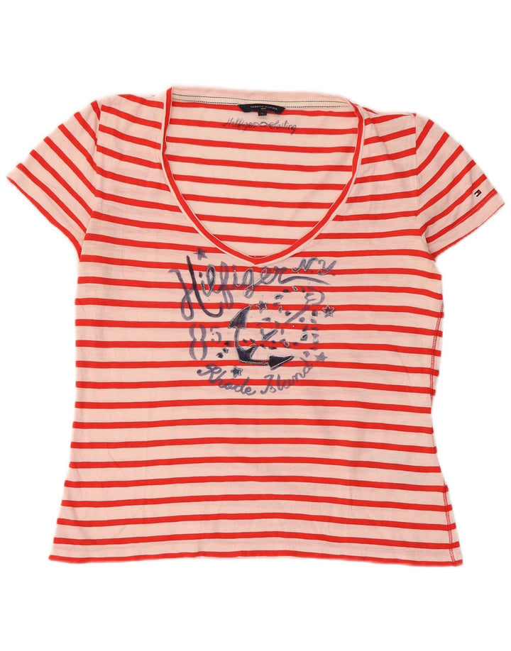 TOMMY HILFIGER T-shirt grafica corta da donna Top UK 14 Large Red Striped