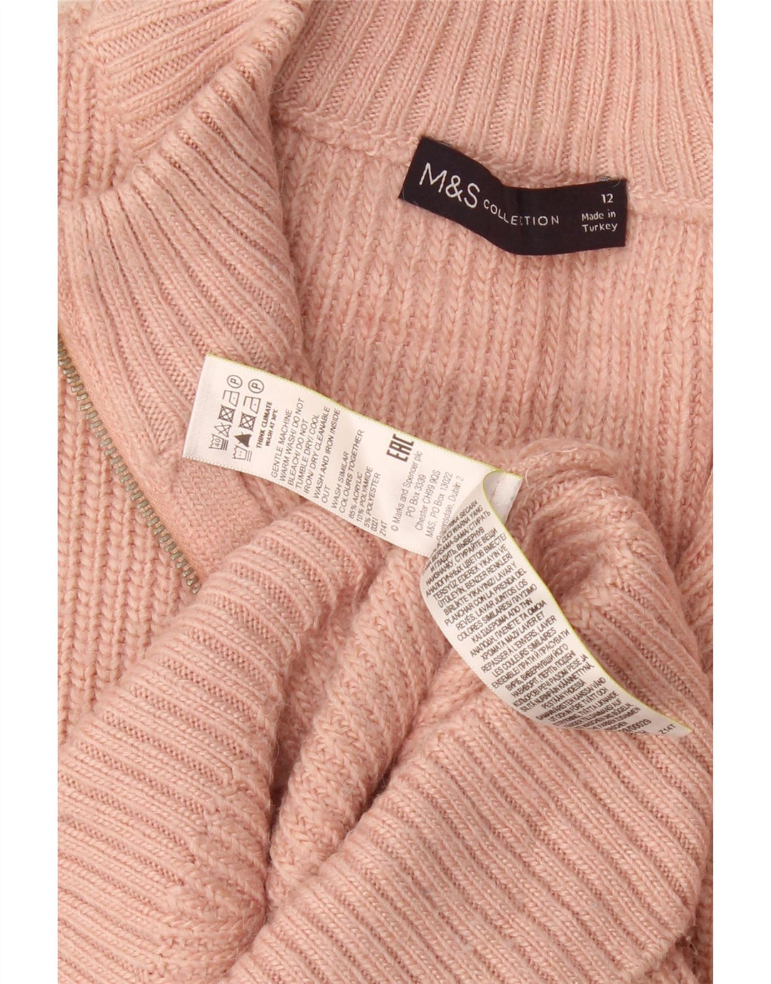 MARKS & SPENCER Womens Zip Neck Jumper Sweater UK 12 Medium Pink Acrylic Vintage Marks & Spencer and Second-Hand Marks & Spencer from Messina Hembry 