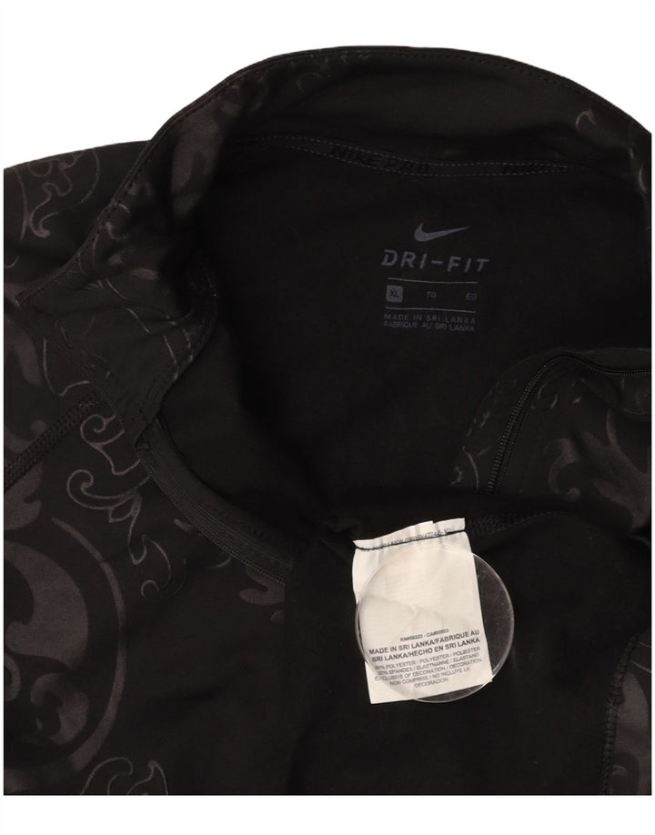 NIKE Top da tuta pullover con zip e collo Dri Fit da donna UK 18 XL Nero Paisley