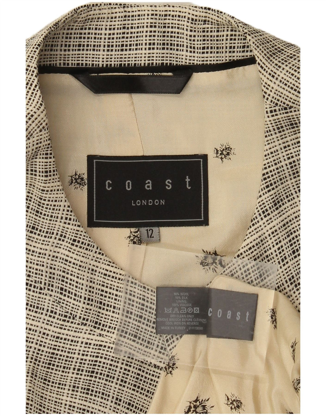 Giacca Bolero da donna con maniche a 3/4 COAST UK 12 Lana a quadri beige medio