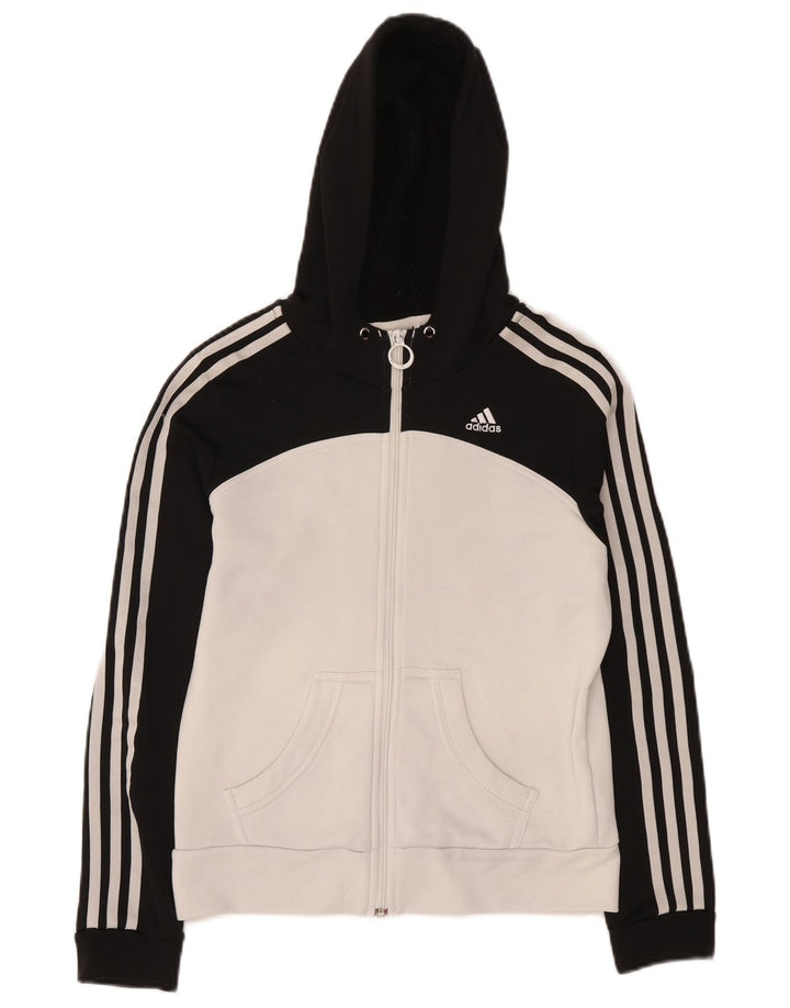 Felpa con cappuccio e zip da donna Adidas UK 12 Poliestere color block medio nero