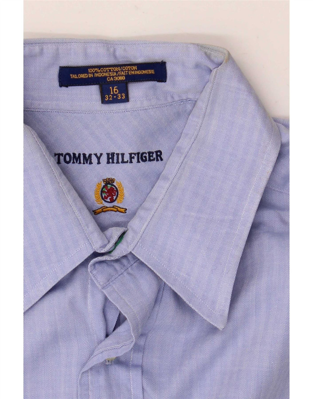 Camicia da uomo Tommy Hilfiger taglia 16 grande cotone a spina di pesce blu