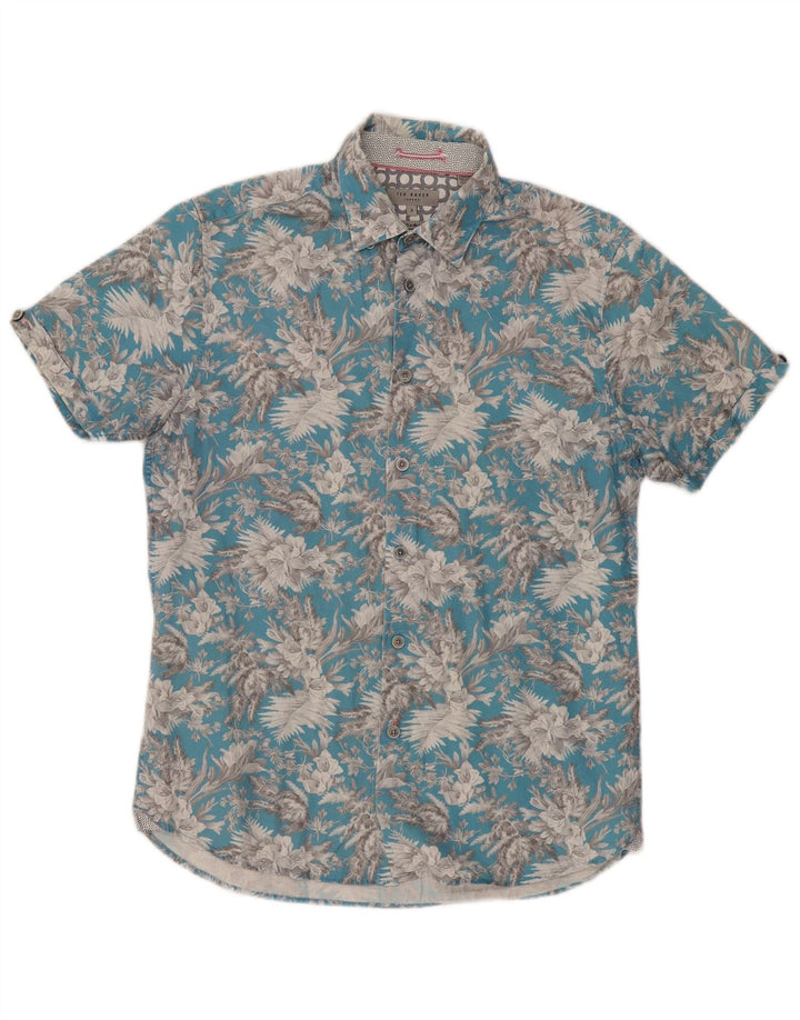 Ted Baker Camicia a maniche corte da uomo Taglia 3 Cotone floreale blu medio