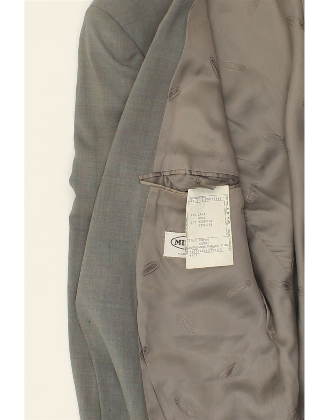 MISSONI Mens Uomo 2 Button Blazer Jacket IT 48 Medium Grey Wool Vintage Missoni and Second-Hand Missoni from Messina Hembry 