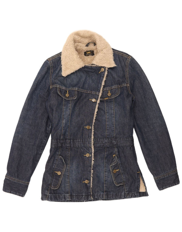 Giacca Lee Sherpa in denim da donna UK 14 grande cotone blu