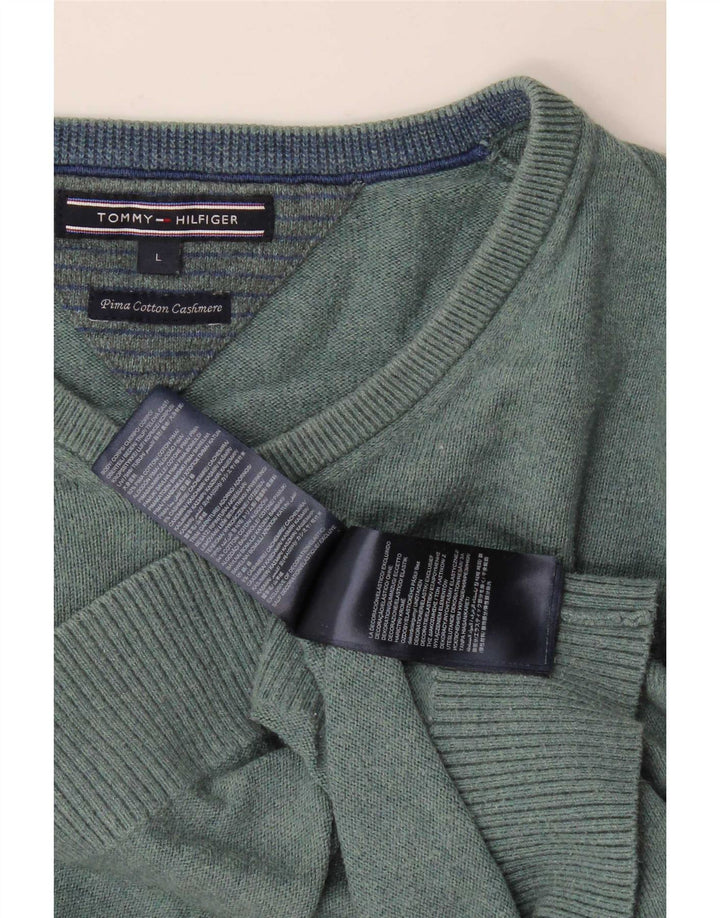 Maglione maglione con scollo a V da uomo Tommy Hilfiger grande cotone verde