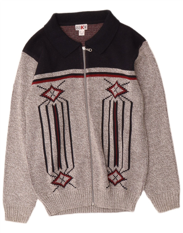 Maglione cardigan da uomo Roger Kent IT 46 Small Grey Colourblock in poliacrilico