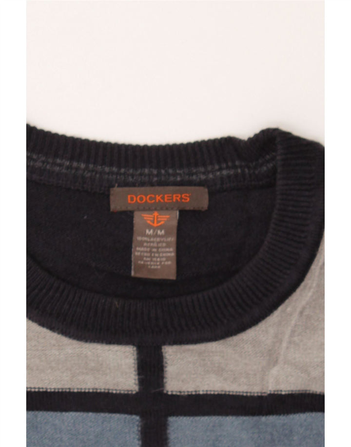 DOCKERS Mens Crew Neck Jumper Sweater Medium Navy Blue Colourblock Acrylic Vintage Dockers and Second-Hand Dockers from Messina Hembry 