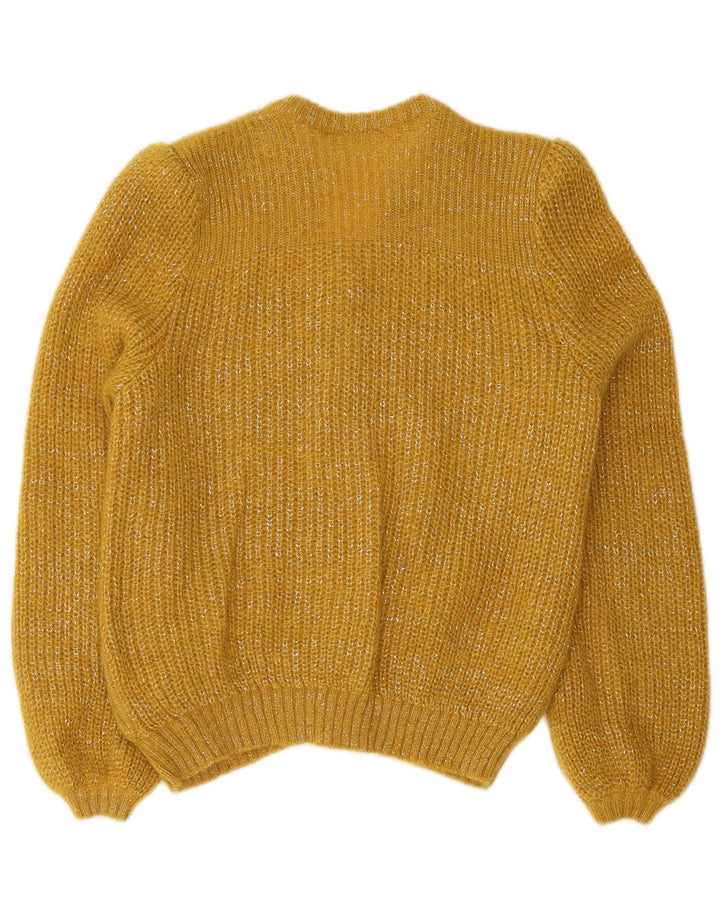 Maglione cardigan da donna vintage UK 12 medio giallo screziato