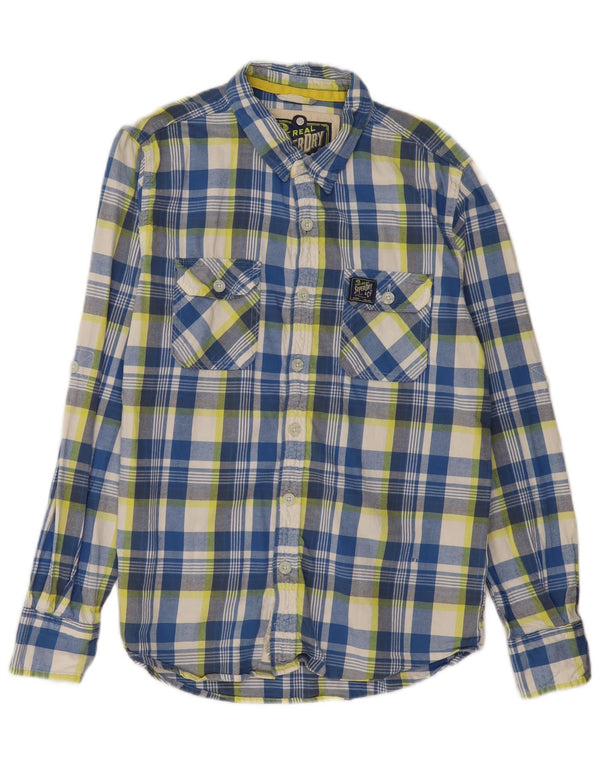 Camicia classica da uomo in flanella SUPERDRY XL in cotone a quadri blu