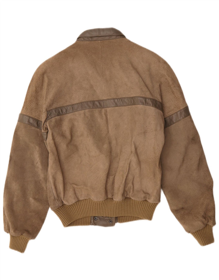 Giubbotto bomber vintage in pelle scamosciata da donna IT 42 Marrone medio